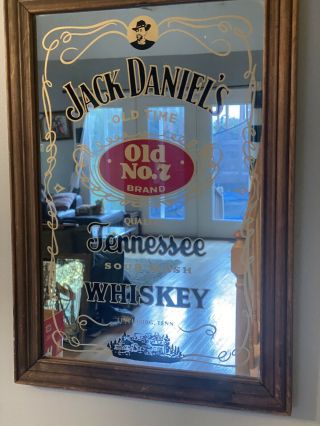 Vintage Jack Daniels Old Time No.  7 Tennessee Whiskey 21” Wood Wall Mirror Sign 2