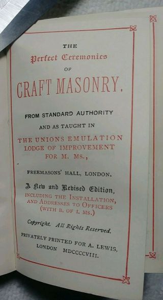 Perfect Ceremonies Of Craft Masonry 1908 - Freemasons Hall London - Pocket Edit.