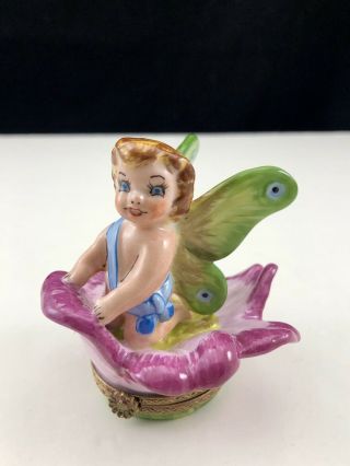Cherub Baby Butterfly Peint Main Limoges Imports France Porcelain Trinket Box