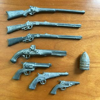 Vintage Cast Metal Toy Gun Set Of 7 Guns - - With Civil War Bullet