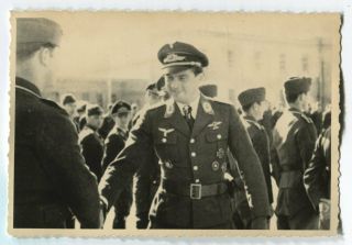 German Wwii Archive Photo: Luftwaffe Flying Ace Handshaking With Colleague