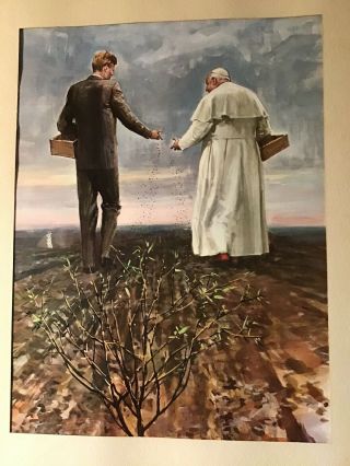 The Peace Sowers 1963 Robert Molino Print John F.  Kennedy Pope John XXIII FRAMED 3