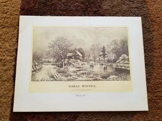 Victorian Era Scene of EARLY WINTER Skating on the Pond Currier & Ives Print 2