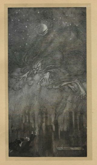 Antique 1913 Arthur Rackham Art Nouveau Fog Personified Steampunk Fantasy Print