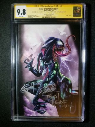 Edge Of Venomverse 1 9.  8 Greg Horn Cover Signed By Stan Lee Plus 2
