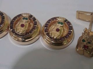5 Royal Order of Jesters Masonic ROJ Button Cover ' s & 2 cufflinks 3