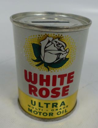 Vintage White Rose Motor Oil Miniature Tin Can Bank