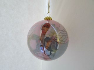 2007 Pier1 Imports Li Bien Inside Art Pink Angel Wreath Doves Glass Ornament