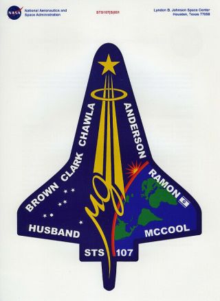Sts - 107 / Orig Nasa 8x10 Press Photo - Mission Emblem For Columbia Final Mission