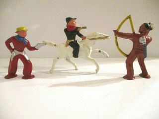 3 Barclay Lead Toy Figure Pod Foot Cowboys/indians Condition/paint
