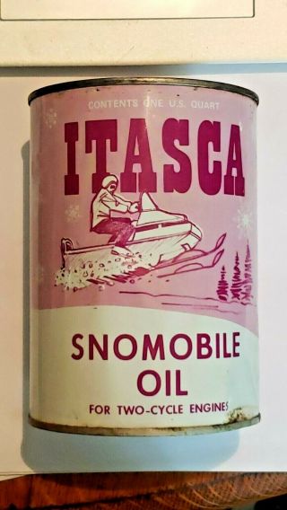Vintage Itasca Snomobile Oil Can Full One Quart