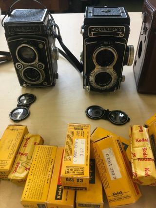 2 Vintage Rolleiflex Camera & Guide,  Franke & Heidecke,  Made In Germany Leather