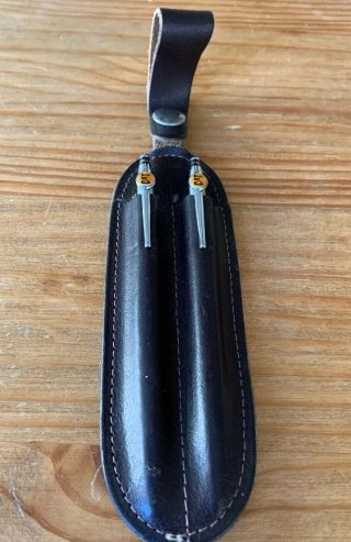 Catapillar Equipment Cat Pen/pencil Set With Brown Leather Belt Case Blue Ink