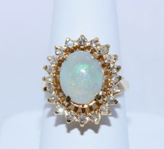 Vintage 14k Yellow Gold Opal And Diamond Ring