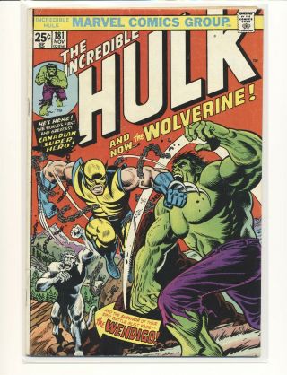 Incredible Hulk 181 - 1st Full Wolverine Vg,  Cond.  Marvel Value Stamp Missing