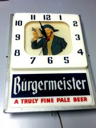 Burgermeister Beer Sign Vintage Lighted Wall Clock Back Bar San Francisco Light