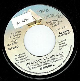 Mfd In Canada 1980 Funk Soul 45 Rpm Mandrill : My Kind Of Girl (my Girl)