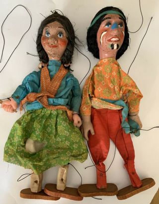 Vintage Marionette String Puppets / Indian Man / Woman