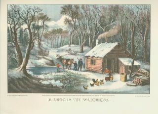 " A Home In The Wilderness " Currier And Ives Vintage Art Print 9 " X12 " Cabin Life
