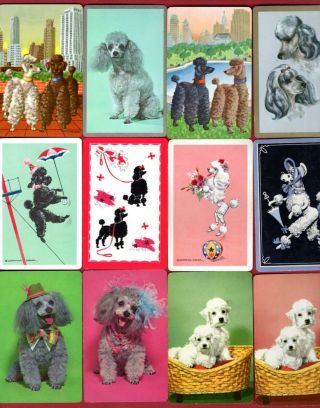 12 Single Swap Playing Cards Precious Poodle Puppies Dogs Deco Vintage