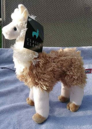 Douglas Brand Classy 11 " Llama Stuffed Plush W Tags Soft Tan & White