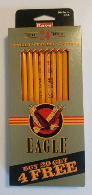 Box Of 24 Nos Un - Sharpened Berol Eagle Hb No.  2 Pencils - Made In The Usa 80s