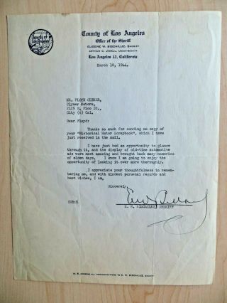 Los Angeles County Sheriff Eugene Biscailuz Official Signed 3/18/1944 Letter