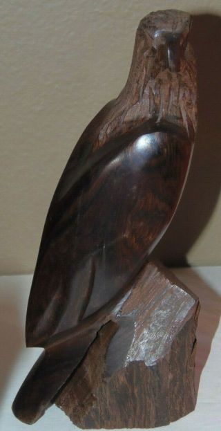 Hawk Falcon Eagle Carving Dark Wooden Statue Wood Carved Standing Bird 6.  5 " X2 " X3