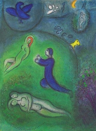 Marc Chagall " Daphnis And Chloe " Daphnis And Lycoenium Color Lithograph 1977