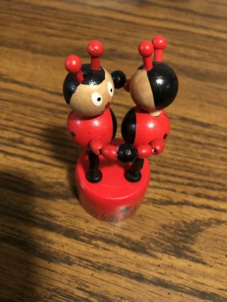 Vintage Wooden Lady Bug Push Up / Collapsible Toy