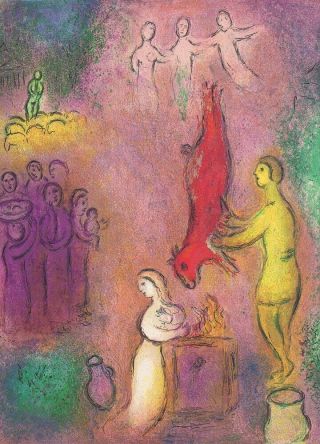 Marc Chagall Daphnis And Chloe The Sacrifice Of Nymphes Color Lithograph 1977