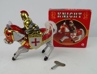 Tin Litho Wind - Up Knight On A Horse Toy Jumping Rearing Ms245