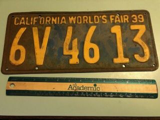 1939 California Worlds Fair License Plate - Like It Was Found