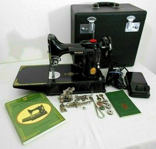 Vintage 1949 Singer Featherweight 221 Sewing Machine,  With Storage Case