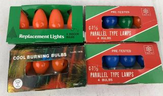 C7.  5 Vintage Christmas Light Replacement Bulbs Boxes Orange Blue Green