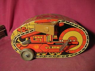 Marx Turnover Tank Wind Up No.  3 U.  S.  Army Vintage Tin Litho