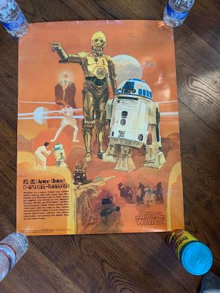 Vintage 1977 Star Wars Poster R2 - D2 C - 3po Coca - Cola Burger Chef Flat