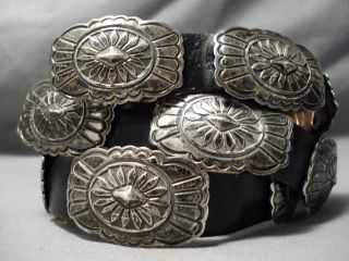 Authentic Vintage Navajo Sterling Silver Hand Tooled Concho Belt Old