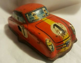 Vintage 1950 - 60s Technofix Tin Litho Wind Up Red Race Car 1 No Key West Germany