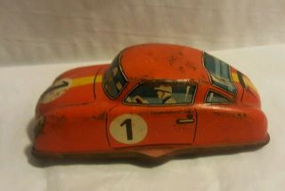 Vintage 1950 - 60s Technofix tin litho wind up red Race Car 1 no key West Germany 3