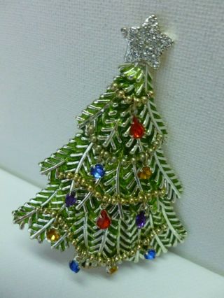 Collectable Avon 2008 5th Annual Christmas Tree Dangling Rhinestone Brooch Pin