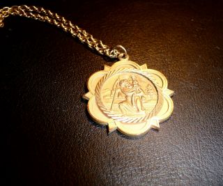 Heavy,  18.  4g Vintage 9ct Yellow Gold St Christopher Medal/pendant 28 " Rope Chain