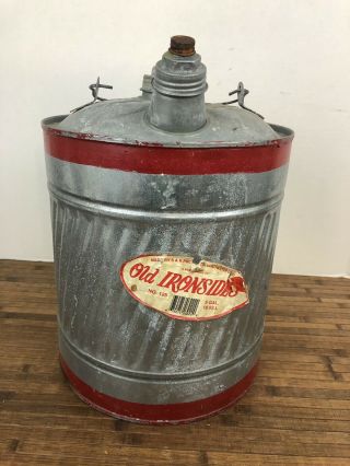 Vintage Old Ironsides Galvanized 5 Gallon Can With Labels