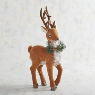 Pier 1 Imports Natural Large Velvet Standing Deer Laying Figure Decor Fall