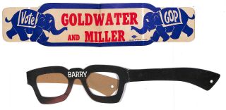 1964 Barry Goldwater For President Very Unusual Eye Glasses & Kansas Citysticker