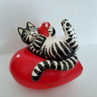 Kliban Cat Red Heart Trinket Box Ceramic Dish Broken For Repair Taste Setter
