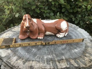 Brown And White Vintage Ceramic Basset Hound Dog Figurine 2