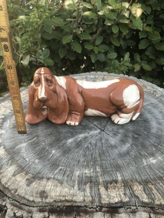 Brown And White Vintage Ceramic Basset Hound Dog Figurine 3
