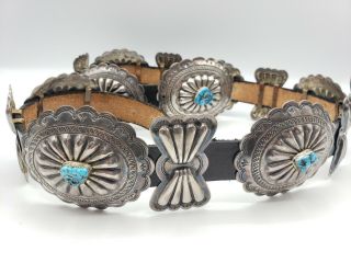 Vintage Navajo Style Sterling Silver And Turquoise Concho Belt - - 42 "