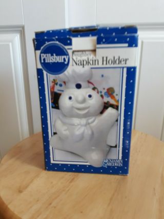 1997 Pillsbury Doughboy White Ceramic Napkin Holder 6.  5 " High